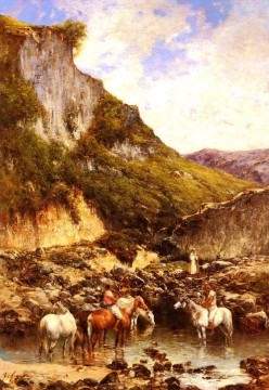 川の中で ヴィクトル・ユゲ オリエンタリスト Oil Paintings